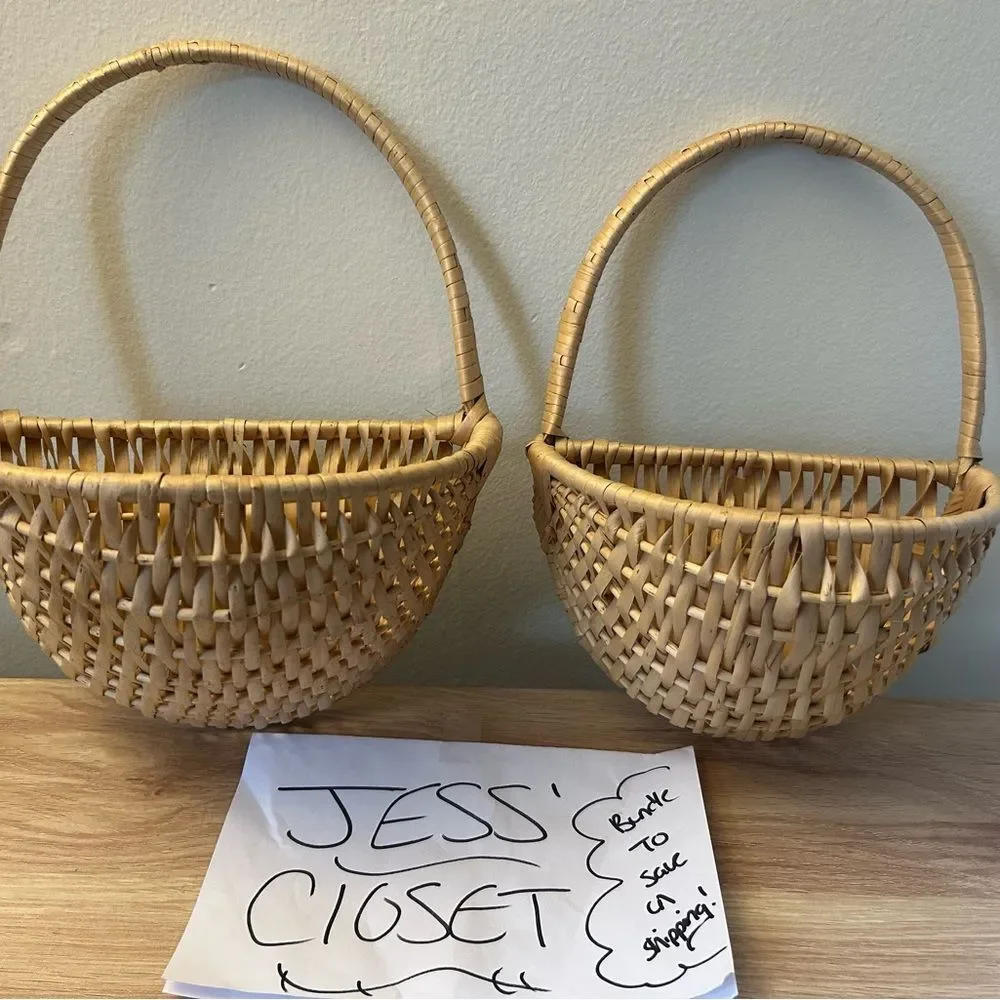 2 - Woven Wall Baskets with Handle - Natural